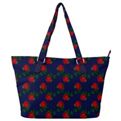 Red Roses Dark Blue Full Print Shoulder Bag