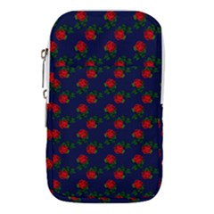 Red Roses Dark Blue Waist Pouch (large)