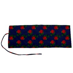 Red Roses Dark Blue Roll Up Canvas Pencil Holder (s)