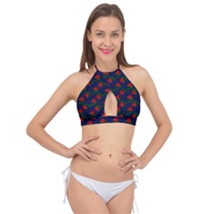 Red Roses Dark Blue Cross Front Halter Bikini Top by snowwhitegirl