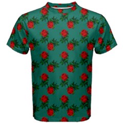 Red Roses Teal Green Men s Cotton Tee by snowwhitegirl