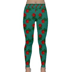 Red Roses Teal Green Classic Yoga Leggings