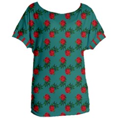 Red Roses Teal Green Women s Oversized Tee by snowwhitegirl