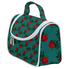 Red Roses Teal Green Satchel Handbag