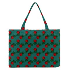 Red Roses Teal Green Zipper Medium Tote Bag by snowwhitegirl