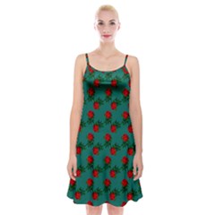 Red Roses Teal Green Spaghetti Strap Velvet Dress by snowwhitegirl