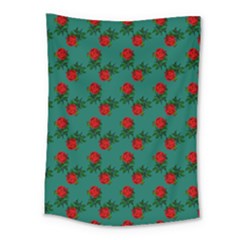 Red Roses Teal Green Medium Tapestry