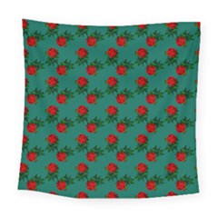 Red Roses Teal Green Square Tapestry (large) by snowwhitegirl