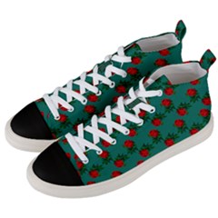 Red Roses Teal Green Men s Mid-top Canvas Sneakers by snowwhitegirl