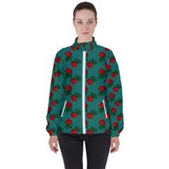 Red Roses Teal Green Women s High Neck Windbreaker