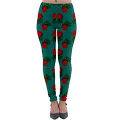 Red Roses Teal Green Lightweight Velour Leggings by snowwhitegirl