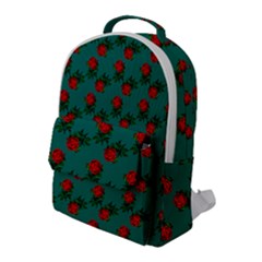 Red Roses Teal Green Flap Pocket Backpack (large) by snowwhitegirl