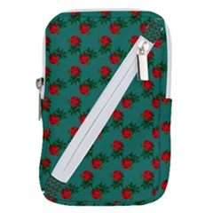 Red Roses Teal Green Belt Pouch Bag (small)