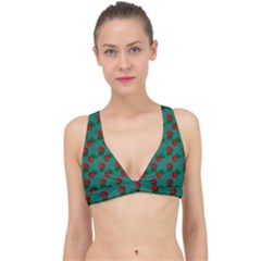 Red Roses Teal Green Classic Banded Bikini Top