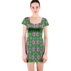 Bloom In Peace And Love Short Sleeve Bodycon Dress by pepitasart