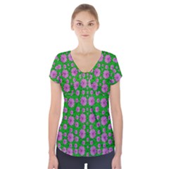 Bloom In Peace And Love Short Sleeve Front Detail Top by pepitasart