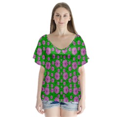 Bloom In Peace And Love V-neck Flutter Sleeve Top by pepitasart