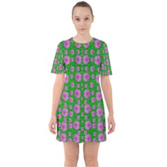 Bloom In Peace And Love Sixties Short Sleeve Mini Dress by pepitasart