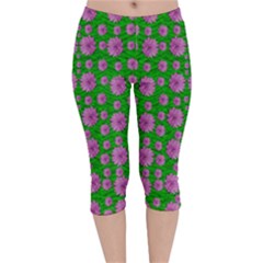 Bloom In Peace And Love Velvet Capri Leggings  by pepitasart