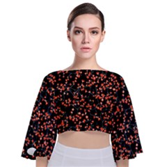 Black Red Spring Fling Flora   Tie Back Butterfly Sleeve Chiffon Top by 1dsign