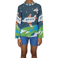 Plane Aircraft Flight Kids  Long Sleeve Swimwear by Simbadda