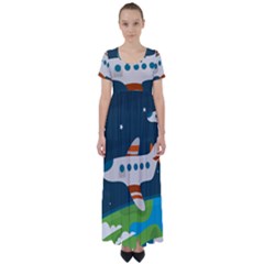 Plane Aircraft Flight High Waist Short Sleeve Maxi Dress by Simbadda