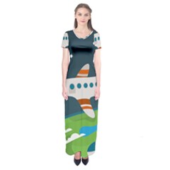 Plane Aircraft Flight Short Sleeve Maxi Dress by Simbadda