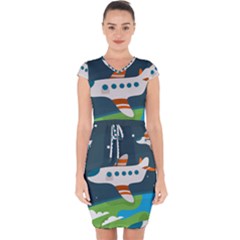 Plane Aircraft Flight Capsleeve Drawstring Dress  by Simbadda