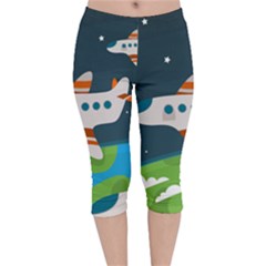 Plane Aircraft Flight Velvet Capri Leggings 