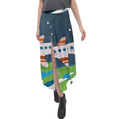 Plane Aircraft Flight Velour Split Maxi Skirt