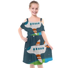 Plane Aircraft Flight Kids  Cut Out Shoulders Chiffon Dress