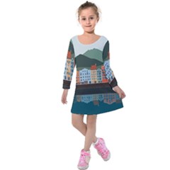 Traveling Travel Tourism Vacation Kids  Long Sleeve Velvet Dress by Simbadda