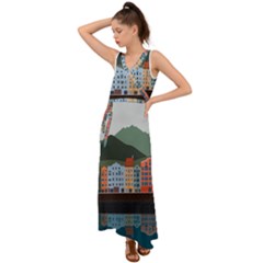 Traveling Travel Tourism Vacation V-neck Chiffon Maxi Dress by Simbadda