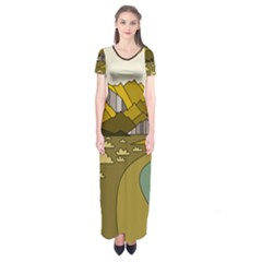 Travel Destination Landscape Nature Short Sleeve Maxi Dress by Simbadda