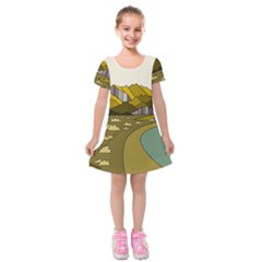 Travel Destination Landscape Nature Kids  Short Sleeve Velvet Dress by Simbadda