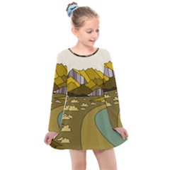 Travel Destination Landscape Nature Kids  Long Sleeve Dress by Simbadda