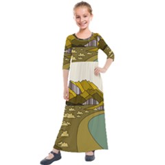 Travel Destination Landscape Nature Kids  Quarter Sleeve Maxi Dress by Simbadda