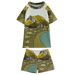 Travel Destination Landscape Nature Kids  Swim Tee And Shorts Set by Simbadda