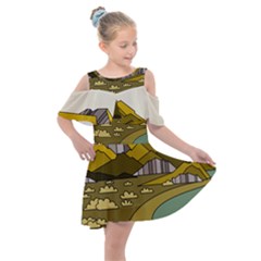 Travel Destination Landscape Nature Kids  Shoulder Cutout Chiffon Dress by Simbadda