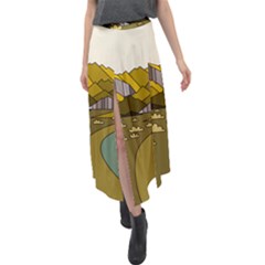 Travel Destination Landscape Nature Velour Split Maxi Skirt