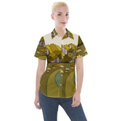 Travel Destination Landscape Nature Women s Short Sleeve Pocket Shirt