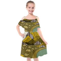 Travel Destination Landscape Nature Kids  Cut Out Shoulders Chiffon Dress