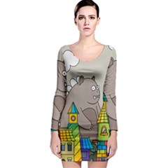 Kids Drawing Children Artwork Art Long Sleeve Bodycon Dress by Simbadda