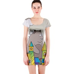 Kids Drawing Children Artwork Art Short Sleeve Bodycon Dress by Simbadda