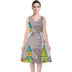 Kids Drawing Children Artwork Art V-neck Midi Sleeveless Dress  by Simbadda