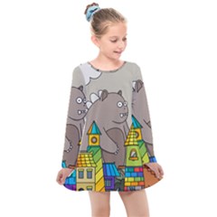 Kids Drawing Children Artwork Art Kids  Long Sleeve Dress by Simbadda