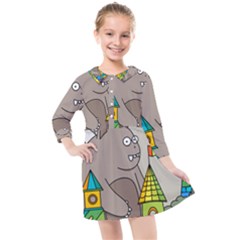 Kids Drawing Children Artwork Art Kids  Quarter Sleeve Shirt Dress by Simbadda