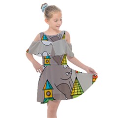 Kids Drawing Children Artwork Art Kids  Shoulder Cutout Chiffon Dress by Simbadda