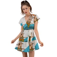 Art Artwork Drawing Painting Flutter Sleeve Wrap Dress