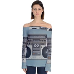 Radio Cassette Speaker Sound Audio Off Shoulder Long Sleeve Top by Simbadda